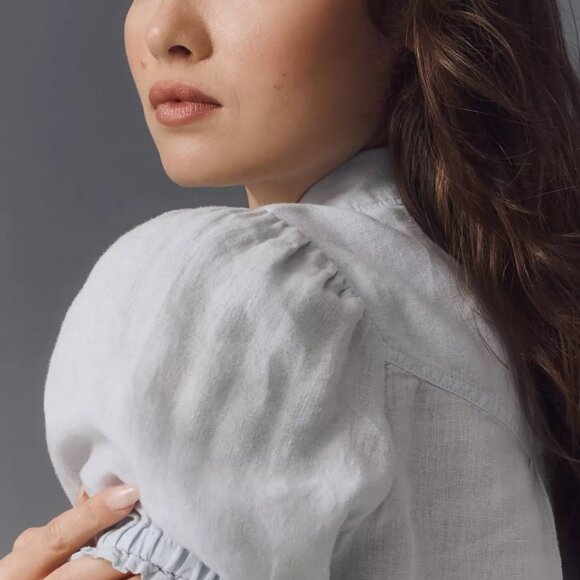 NWT The Aly Linen Puff-Sleeve Blouse by Pilcro Anthropologie Light Blue Top sz L - Picture 6 of 10